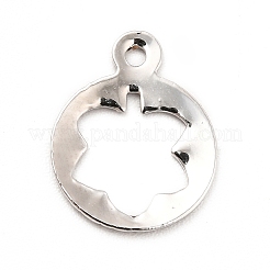ラックメッキ真鍮チャーム  長持ちメッキ  リーフチャーム付きフラットラウンド  プラチナ  13x10x0.7mm  穴：1.2mm&nbsp;KK-E067-15P