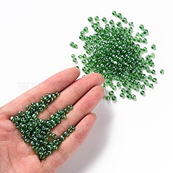 （詰め替えサービスあり）ガラスシードビーズ  トランス。光沢の色  ラウンド  ダークゴリーン  6/0  4mm  穴：1.5mm  約12 G /袋&nbsp;SEED-C015-4mm-107B