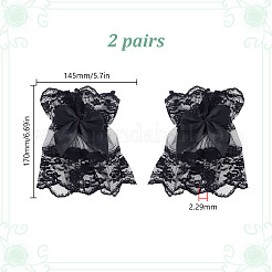 蝶結びの布、レースの袖  偽の袖  手首カフ  服飾材料  ブラック  170x145x4mm&nbsp;DIY-WH0888-537