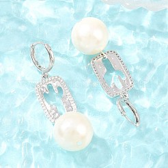 Brass Micro Pave Cubic Zirconia Dangle Hoop Earrings&nbsp;EJEW-G471-55P