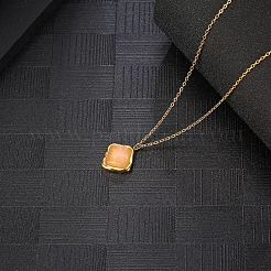 Natural Rose Quartz Rhombus Pendant Necklace with Brass Chains&nbsp;VW7781-1
