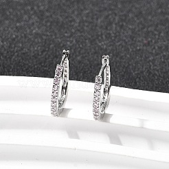 真鍮製マイクロパヴェキュービックジルコニアフープピアス  ラックめっき  長持ちメッキ  カドミウムフリー＆鉛フリー  ミックスカラー  プラチナ  15x1.5mm&nbsp;EJEW-P322-01P