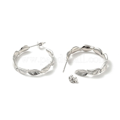 ラックメッキ ブラス リーフ ラップ スタッド ピアス  女性用ハーフフープピアス  カドミウムフリー＆鉛フリー  プラチナ  27x5mm  ピン：0.8mm&nbsp;EJEW-I268-05P