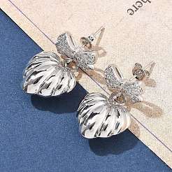 Bowknot Brass Micro Pave Clear Cubic Zirconia Dangle Stud Earrings for Women&nbsp;EJEW-U057-03P
