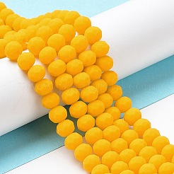 ガラスビーズ連売り  多面カット  艶消し  ロンデル  ゴールド  6x4.5mm  穴：1mm  約86個/連  16.14''（41センチメートル）&nbsp;X1-EGLA-A034-P6mm-MD04