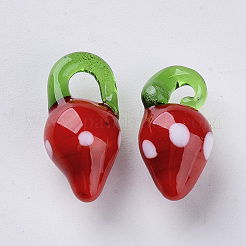 手作りランプワークペンダント  苺  レッド  19~27x9~13x8~12mm  穴：2.5~7mm&nbsp;X-LAMP-S188-11