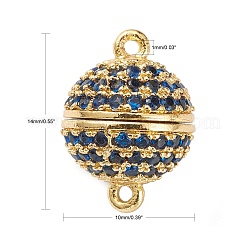 真鍮マイクロパヴェキュービックジルコニアマグネットクラスプ、ループ付き  ラウンド  ミックスカラー  14x10mm  穴：1mm&nbsp;ZIRC-L075-49B