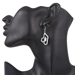 304ステンレススチール製音符ダングルイヤリング  ガラスシードペンダント付き  ステンレス鋼色  46.5x14.5mm&nbsp;EJEW-MZ00619