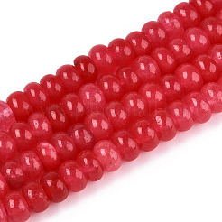 染め加工天然石ホワイトジェイドビーズ連売り  ロンデル  レッド  6~6.5x4~4.5mm  穴：1mm  約86~90個/連  14.57~15.16''（37~38.5センチメートル）&nbsp;G-T139-59A-05