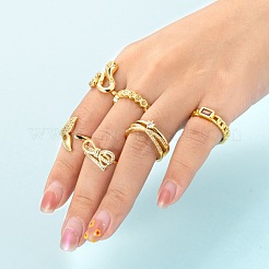 6Pcs 6 Styles Adjustable Brass Micro Pave Clear Cubic Zirconia Cuff Rings&nbsp;RJEW-LS0001-21G