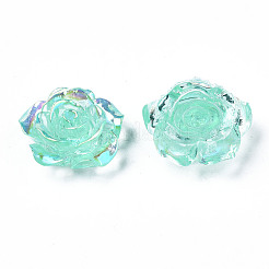 クリア樹脂カボション  ABカラーメッキ  花バラ  アクアマリン  15x14x6mm&nbsp;CRES-N030-001B-03