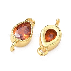 Brass Pave Cubic Zirconia Teardrop Connector Charms&nbsp;KK-P348-09G-06