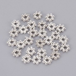 Ccbプラスチックビーズスペーサー  花  銀色のメッキ  4x1mm  穴：1mm&nbsp;CCB-F004-17S