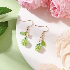手作りのガラスシードビーズのリンゴのダングルイヤリング  アクリルの葉と樹脂の花、304ステンレススチールのピアスフック付き  ゴールドカラー  ミックスカラー  40x7.5mm&nbsp;EJEW-MZ00575