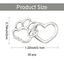 チベット風アロイペンダント30個  ハートの足跡  アンティークシルバー  20x31mm&nbsp;FIND-YW0008-88
