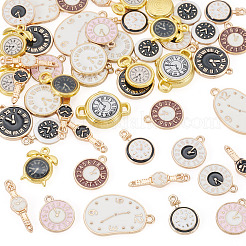 合金エナメルペンダント50個。  クロック  ライトゴールド  ミックスカラー  15~26.5x6~16.5x1.5~5.5mm  穴：1~2mm&nbsp;ENAM-TA0003-76