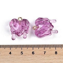 樹脂チャーム  黄金の鉄のパーツと  ハート  パープル  23x18x11mm  穴：2mm&nbsp;RESI-I060-01D