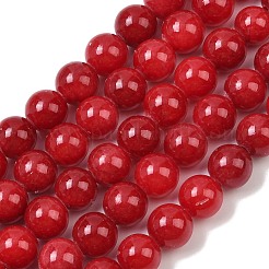 天然な縞模様の石のビーズ連売り  ラウンド  染め  レッド  10~10.5mm  穴：1.2mm  約39個/連  15.55''（39.5センチメートル）&nbsp;G-D315-A01-05-10mm