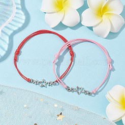 2 個 2 色のトリプルスター亜鉛合金リンクブレスレットセット  ワックスポリエステルコード調節可能なブレスレット  ピンク  内径：1-3/4~3-1/8インチ（4.3~7.9cm）  1pc /カラー&nbsp;BJEW-JB09977-03