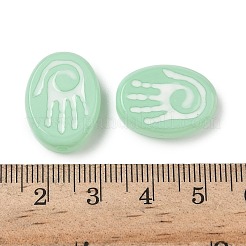 ペイントガラスビーズを焼く  手のひらで楕円形  エナメル  淡緑色  19.5~20x14.5x5.5~6.5mm  穴：1.5mm&nbsp;LAMP-D003-06H
