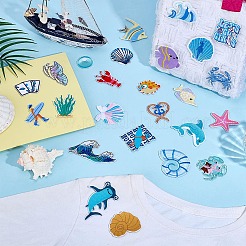 海洋ポリエステル糸コンピューター刺繍アイロン/縫い付けパッチ  シェニールアップリケ  混合図形  ミックスカラー  37~73x17~98x1.5mm&nbsp;PATC-PH0001-66