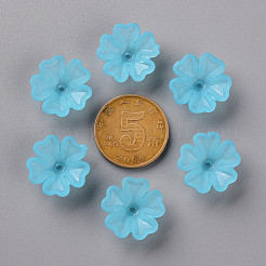 透明な艶消しアクリルビーズキャップ  5花びら  花  ディープスカイブルー  16.5x6mm  穴：1.6mm  約959個/500g&nbsp;MACR-S371-04A-755