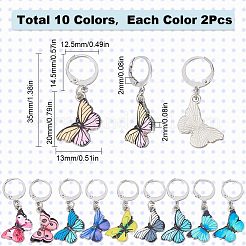 20Pcs 10 Colors Alloy Enamel Butterfly Charms Locking Stitch Markers&nbsp;HJEW-SC0001-28
