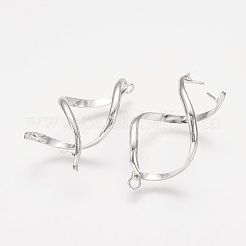 真鍮のアイスピックピンチベイル  ツイスト  ニッケルフリー  銀色のメッキ  約11 mm幅  長さ31~33mm  穴：2mm&nbsp;KK-KK602-S-NF