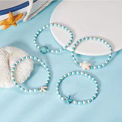 8Pcs Turtle & Starfish Synthetic Turquoise Beaded Stretch Bracelet Sets&nbsp;BJEW-SC0001-47
