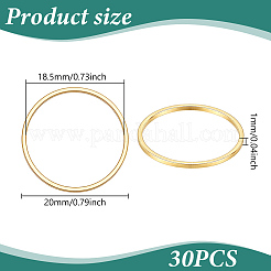 30個の真鍮製リンキングリング  フラットリング  18KGP本金メッキ  20x1mm  内径：18.5mm&nbsp;KK-UN0006-05