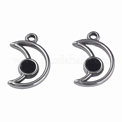 304ステンレスペンダント  染色された黒のシェル  ムーン  ステンレス鋼色  18x12x2mm  穴：1.8mm&nbsp;STAS-N087-50-04P