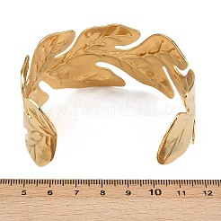 女性用304ステンレススチールカフバングル  ゴールド  葉  1-3/8インチ（3.5cm）  内径：2-1/2インチ（6.4cm）&nbsp;BJEW-D363-04B-G