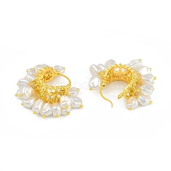 女性のための真鍮のフープピアス  プラスチック模造パールと  22KGP本金メッキ  21x35mm&nbsp;EJEW-Q391-16G