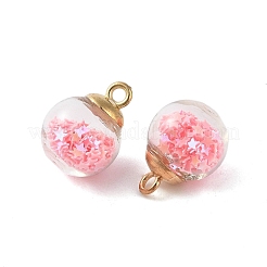 ガラスの丸いペンダント  プラスチック製の金具とフォームグリッター付き  ピンク  21x16mm  穴：2.5mm&nbsp;GLAA-P063-01G-03