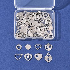 60個 10スタイル 201ステンレススチールオープンハートチャーム  中空  ステンレス鋼色  8.5~16.5x6~21x0.5~3mm  穴：1~1.8mm  6個/スタイル&nbsp;STAS-FS0001-92