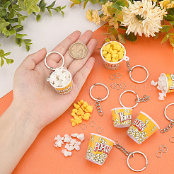 DIYポップコーンカップキーホルダー作りキット  塩ビ人工樹脂ポップコーンを含む  プラスチックチャーム  鉄のキーホルダーのパーツとリング  きいろ  ペンダント：8pcs / セット&nbsp;DIY-OC0008-19
