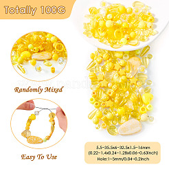透明/不透明アクリルビーズ100g  混合図形  きいろ  5.5~35.5x6~32.5x1.5~16mm  穴：1~5mm&nbsp;MACR-TA0001-50E