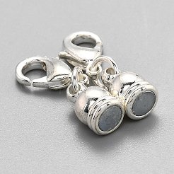 真鍮製マグネットクラスプコンバーター  カニカン付き  コラム  銀  45x5.5mm&nbsp;LS-KK-O134-01S