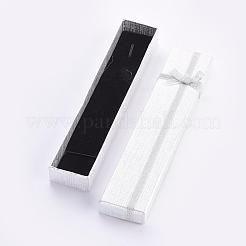 長方形の厚紙のブレスレット箱  内部のスポンジとサテンリボンbowknotsと  銀  20x4.1x2.4cm&nbsp;CBOX-L001-04C