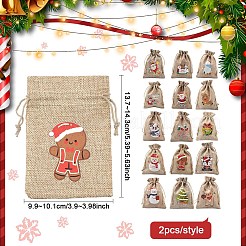 30Pcs 15 Styles Christmas Printed Jute Cloth Storage Pouches&nbsp;ABAG-YW0001-10