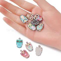 プリント合金ペンダント  プラチナ  フクロウチャーム  ミックスカラー  23x13.5x2mm  穴：1.7mm&nbsp;ENAM-YW0003-31