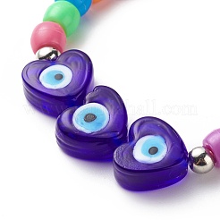 Lampwork Heart with Evil Eye Braided Bead Bracelet&nbsp;BJEW-JB08626