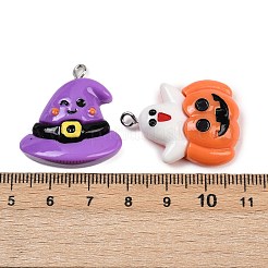 樹脂チャーム  ハロウィン  鉄ループ付き  ミックスカラー  24~31.5x20~27x8~9.5mm  穴：2mm&nbsp;LS-CRES-D316-01P