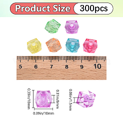 300個透明アクリルビーズ  キューブ  多面カット  ミックスカラー  10x10x8mm  穴：1.5mm  300pc&nbsp;ACRP-PA0001-01C