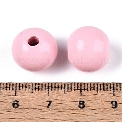 スプレー塗装された丸い天然シマウッドビーズ  パールピンク  13~14x12.9mm  穴：2.8~3.5mm&nbsp;WOOD-A018-14mm-05
