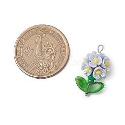 ガラスシードビーズの花のペンダント  樹脂と真鍮の金具付き  ライトスチールブルー  25x14x13mm  穴：3x2.5mm&nbsp;PALLOY-MZ00521-03