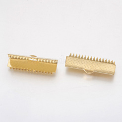 304ステンレススチールリボンカシメエンドパーツ  長方形  ゴールドカラー  8.5x25mm  穴：1x3mm&nbsp;STAS-G187-24G-25mm