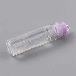 透明なガラス瓶のペンダントデコレーション  内側にフェザーとプラスチックストッパー付き  プラム  41x11mm  穴：2mm&nbsp;EGLA-B002-01E