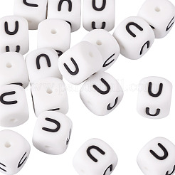 20個の食品グレードの環境に優しいシリコーンビーズ  ホワイト  キューブ  U字  12x12x12mm  穴：2mm&nbsp;SIL-TADJ0001-05U