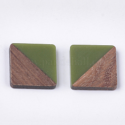 樹脂カボション  正方形  オリーブドラブ  20x20x3.5mm&nbsp;X-RESI-S358-90C